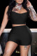 Black Sexy Solid Patchwork Spaghetti Strap Two Pieces