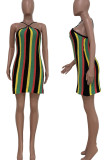 Red Sexy Striped Print Split Joint Swimwears Cover Up