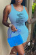 Light Blue Sexy Casual Letter Print Basic U Neck Vest Dress