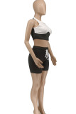 Black Street Solid Bandage Split Joint O Neck Sleeveless Two Pieces