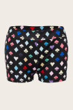 Black Fashion Casual Print Basic Skinny High Waist Shorts