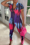 Yellow Casual Print Patchwork Zipper Collar Regular Jumpsuits