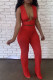 Red Sexy Solid Bandage Hollowed Out Patchwork Asymmetrical V Neck Sleeveless Two Pieces