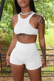 Yellow Fashion Casual Sportswear Solid Basic O Neck Sleeveless Two Pieces