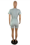 Pink Fashion Casual Striped Print Basic O Neck Regular Rompers