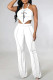 White Sexy Print Backless Asymmetrical Halter Sleeveless Two Pieces