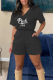 Black Fashion Print Patchwork V Neck Short Sleeve Two Pieces