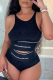 Black Sexy Print Letter U Neck Sleeveless Two Pieces