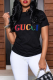 Black Fashion Print Patchwork O Neck T-Shirts