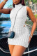 White Sexy Solid Bandage Hollowed Out Patchwork Half A Turtleneck Pencil Skirt Dresses
