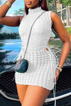 White Sexy Solid Bandage Hollowed Out Split Joint Half A Turtleneck Pencil Skirt Dresses