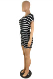 Pink Fashion Casual Striped Print Basic O Neck Regular Rompers
