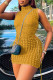 Yellow Sexy Solid Bandage Hollowed Out Patchwork Half A Turtleneck Pencil Skirt Dresses