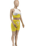 Yellow Street Solid Bandage Split Joint O Neck Sleeveless Two Pieces