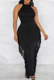 Pink Casual Solid Tassel Patchwork O Neck Sleeveless Two Pieces
