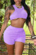 Purple Fashion Casual Sportswear Solid Basic O Neck Sleeveless Two Pieces