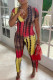 Yellow Casual Print Patchwork Zipper Collar Regular Jumpsuits