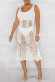 Green Sexy Solid Hollowed Out Patchwork Swimwears Cover Up