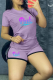 Purple Casual Print Patchwork O Neck Short Sleeve Two Pieces