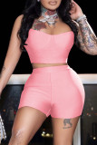 Pink Sexy Solid Patchwork Spaghetti Strap Two Pieces