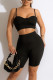 Black Sexy Solid Patchwork Spaghetti Strap Sleeveless Two Pieces