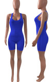 Deep Blue Casual Sportswear Solid Split Joint U Neck Regular Jumpsuits