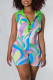 Multicolor Casual Elegant Print Patchwork Turndown Collar Regular Rompers
