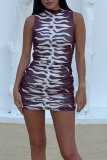 Rose Red Sexy Print Patchwork Half A Turtleneck Pencil Skirt Dresses