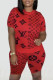 Red Fashion Casual Print Patchwork O Neck Short Sleeve Two Pieces