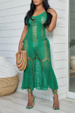 Green Sexy Solid Hollowed Out Patchwork Swimwears Cover Up