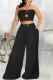 Black Fashion Casual Print Solid Hollowed Out Backless Strapless Sleeveless Two Pieces