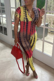 Yellow Casual Print Patchwork Zipper Collar Regular Jumpsuits
