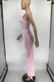 Pink Casual Solid Tassel Patchwork O Neck Sleeveless Two Pieces