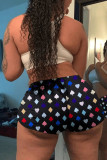 Black Fashion Casual Print Basic Skinny High Waist Shorts