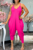 Pink Casual Solid Split Joint O Neck Jumpsuits