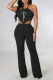Black Sexy Print Backless Asymmetrical Halter Sleeveless Two Pieces