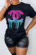 Black Fashion Street Print Patchwork O Neck T-Shirts
