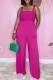 Rose Red Street Solid Split Joint Fold Spaghetti Strap Straight Jumpsuits