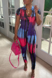 Yellow Casual Print Patchwork Zipper Collar Regular Jumpsuits