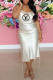 White Fashion Sexy Print Letter Spaghetti Strap One Step Skirt Dresses