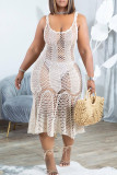 Green Sexy Solid Hollowed Out Patchwork Swimwears Cover Up