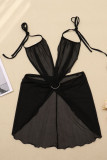 Black Fashion Sexy Solid Bandage Backless Swimwears Three-piece Set (With Paddings)
