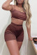 Brown Sexy Casual Print Backless Spaghetti Strap Sleeveless Two Pieces