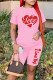 Pink Casual Print Patchwork O Neck Short Sleeve Two Pieces