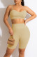 Khaki Sexy Solid Patchwork Spaghetti Strap Sleeveless Two Pieces