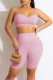 Pink Sexy Solid Patchwork Spaghetti Strap Sleeveless Two Pieces