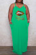 Green Casual Print Split Joint Spaghetti Strap Sling Dress Plus Size Dresses