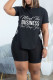 Black Casual Print Bandage Hollowed Out Patchwork O Neck Short Sleeve Two Pieces