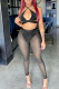 Black Sexy Solid Patchwork See-through Backless Halter Sleeveless Two Pieces