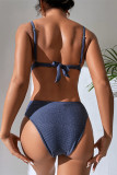 Dark Blue Fashion Sexy Solid Bandage Backless Swimwears  (With Paddings)